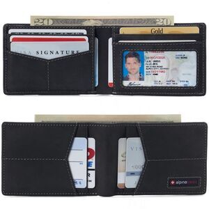 Alpine Swiss Mens Slimfold Wallet RFID Blocking Genuine Leather Thin Bifold FPW